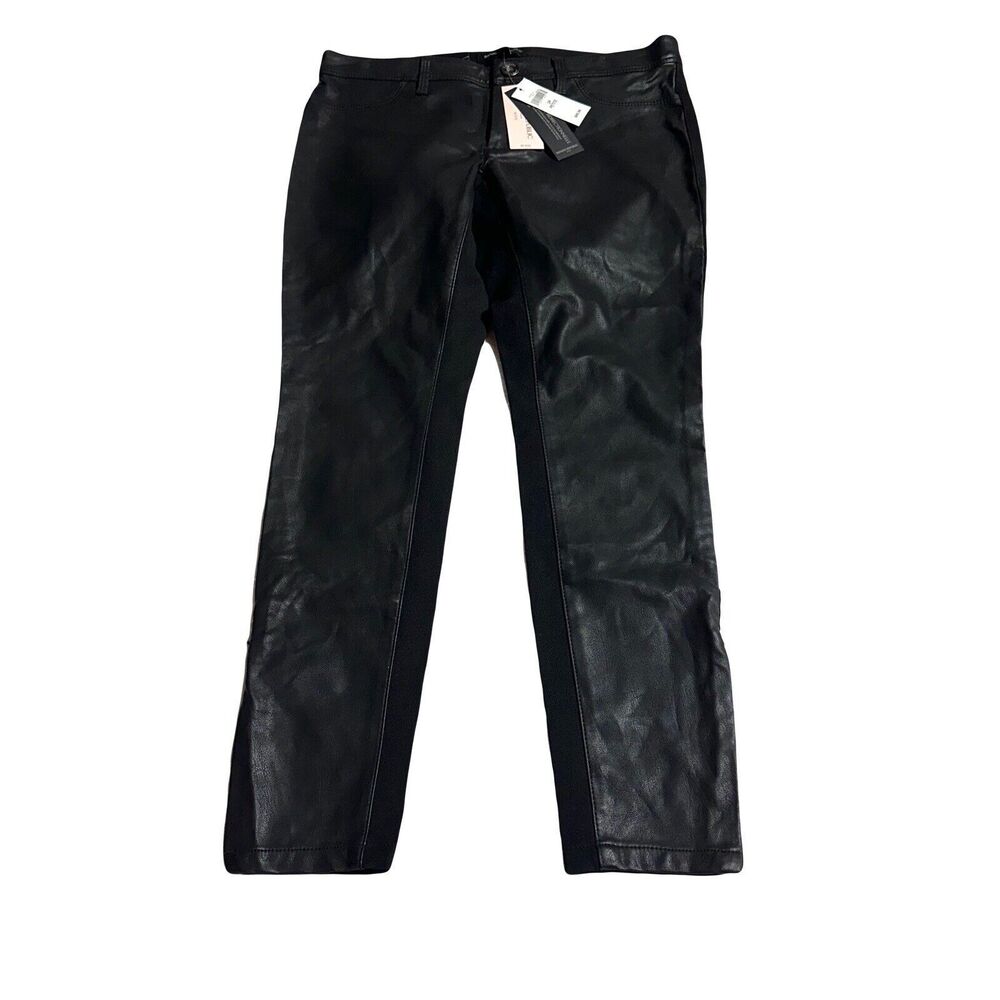 Banana Republic Sloan Skinny Faux Leather Front Pants Womens Size 2 P Black NWT
